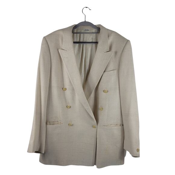 Steve Gordon Double Breasted 100% Pure Silk Cream Men's Suit Coat 46L - Picture 1 of 11